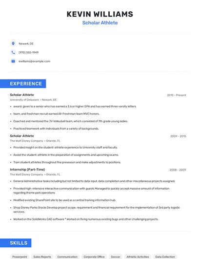 Scholar Athlete Resume