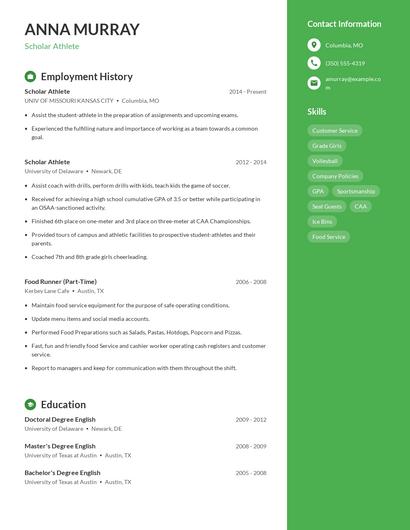 Scholar Athlete Resume