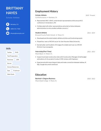 Scholar Athlete Resume