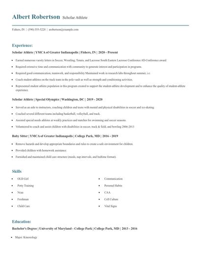 Scholar Athlete Resume