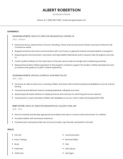 Scholar Athlete Resume