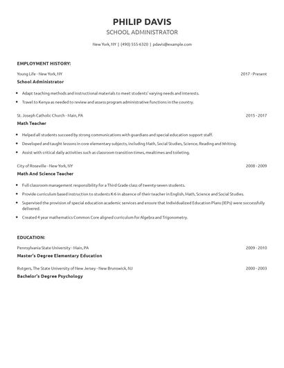 School Administrator Resume