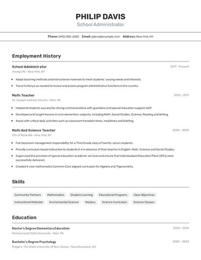 School Administrator Resume