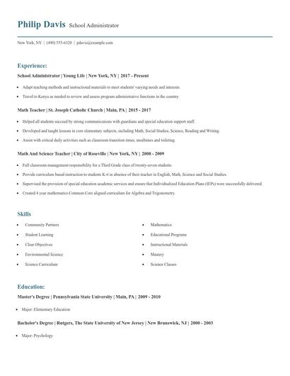 School Administrator Resume