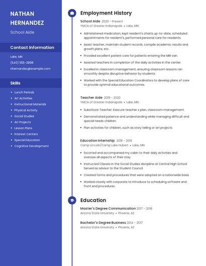 School Aide Resume