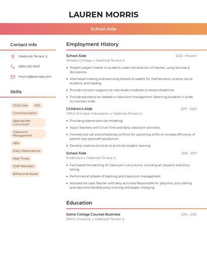 School Aide Resume