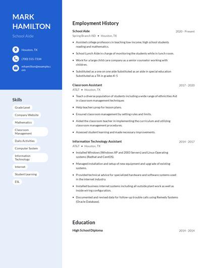 School Aide Resume