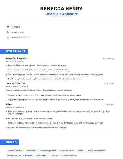 School Bus Dispatcher Resume