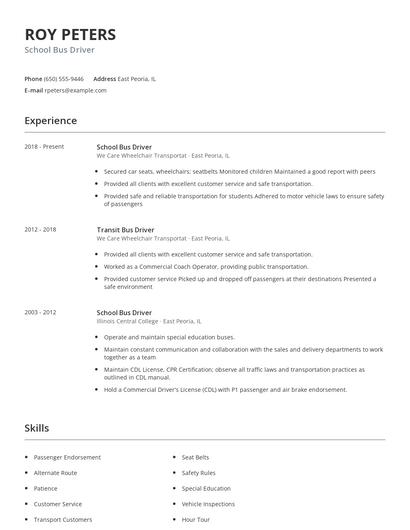School Bus Driver Resume