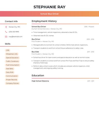 School Bus Driver Resume