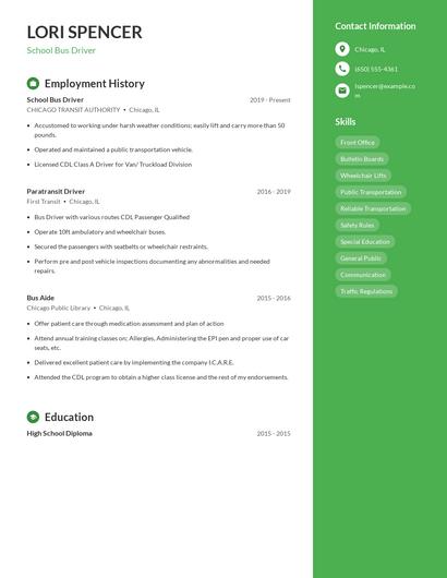 School Bus Driver Resume