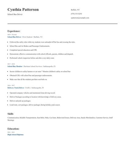 School Bus Driver Resume
