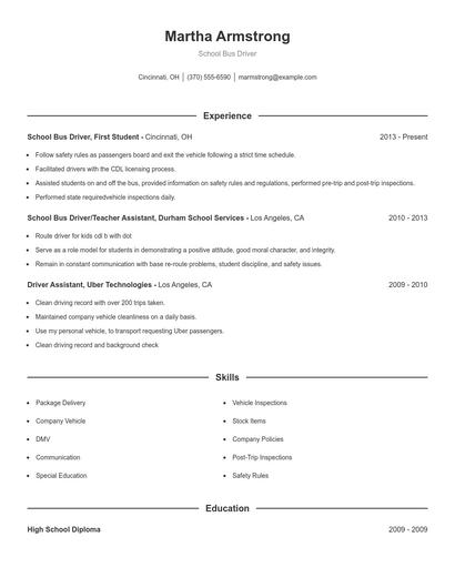 School Bus Driver Resume