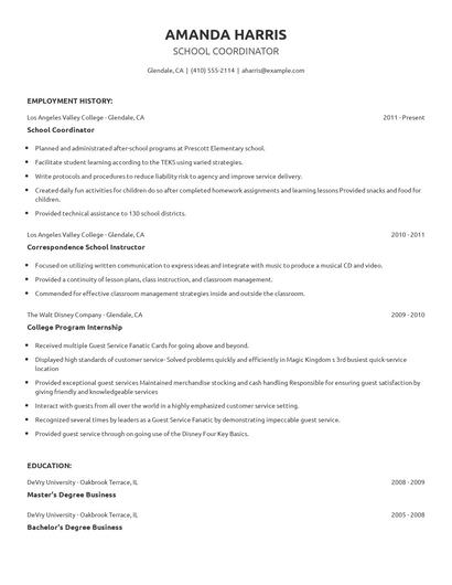 School Coordinator Resume