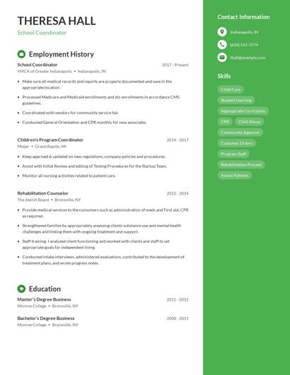 School Coordinator Resume