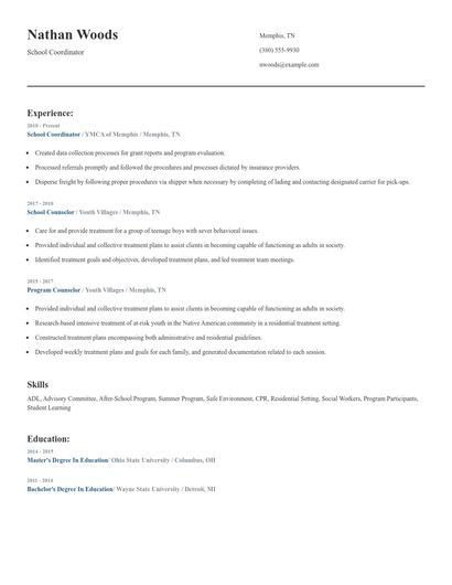 School Coordinator Resume