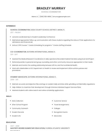 School Coordinator Resume