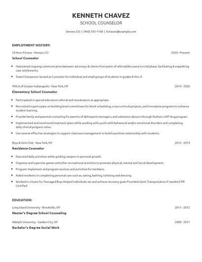 School Counselor Resume