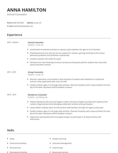School Counselor Resume