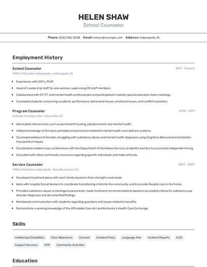 School Counselor Resume