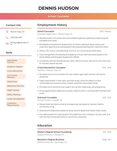 School Counselor Resume
