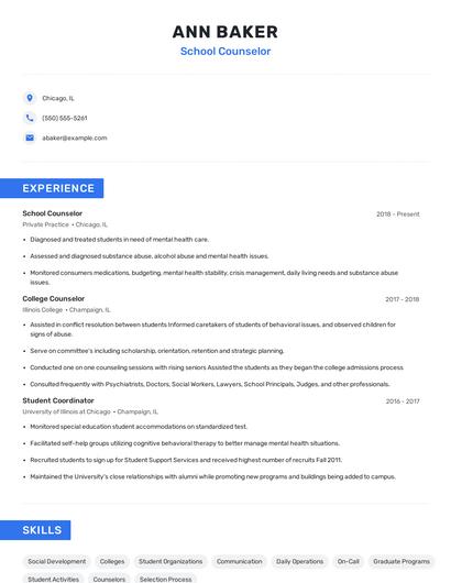 School Counselor Resume