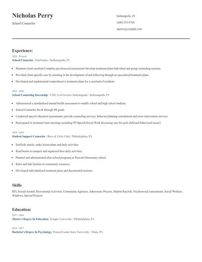 School Counselor Resume