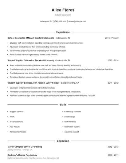 School Counselor Resume