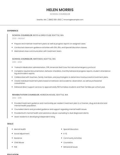 School Counselor Resume