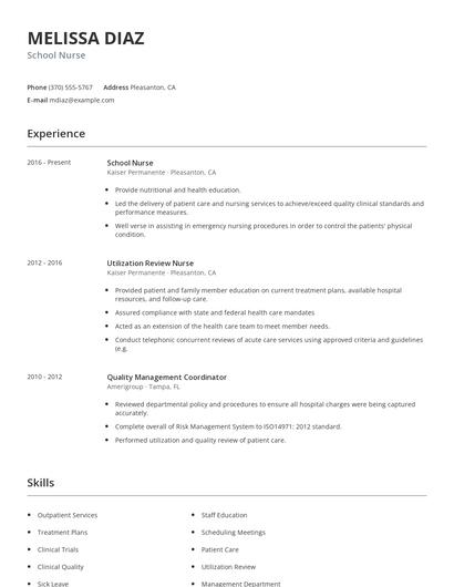 School Nurse Resume