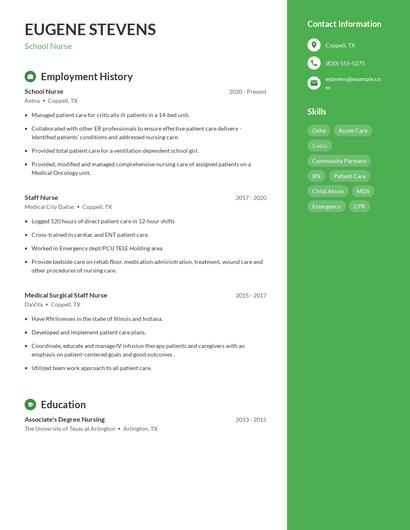 School Nurse Resume