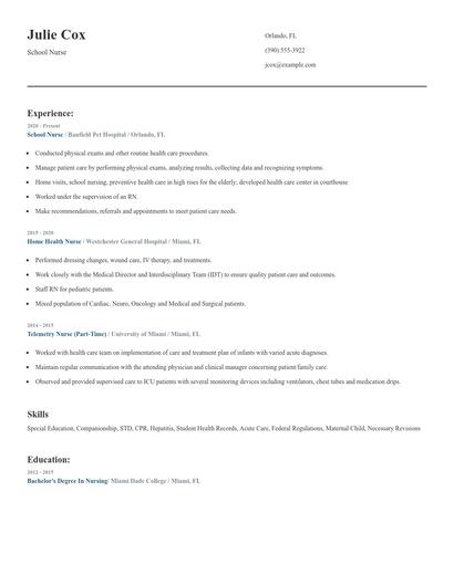 School Nurse Resume