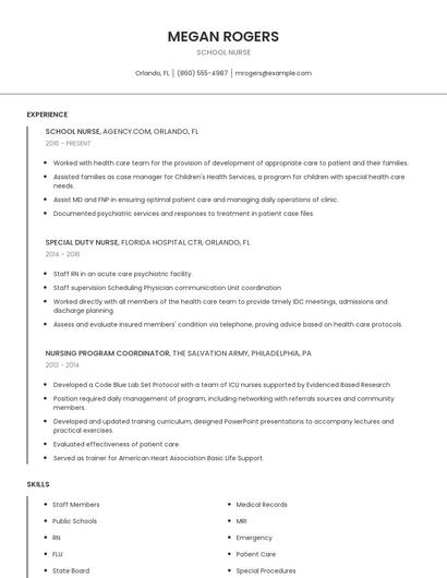 School Nurse Resume