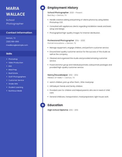 School Photographer Resume