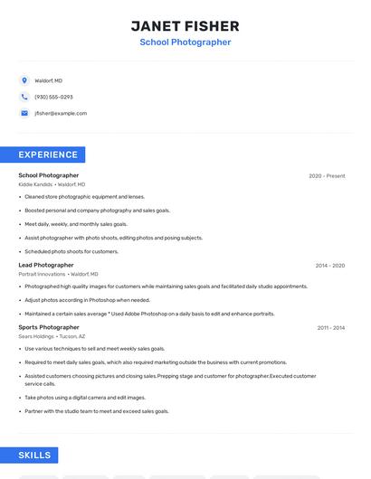 School Photographer Resume