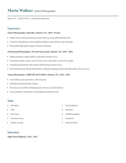 School Photographer Resume