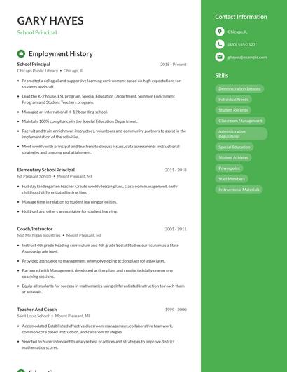 School Principal Resume