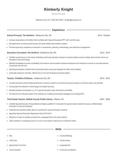 School Principal Resume