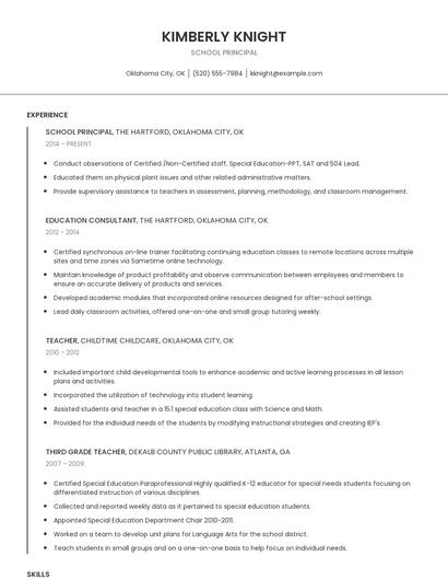 School Principal Resume