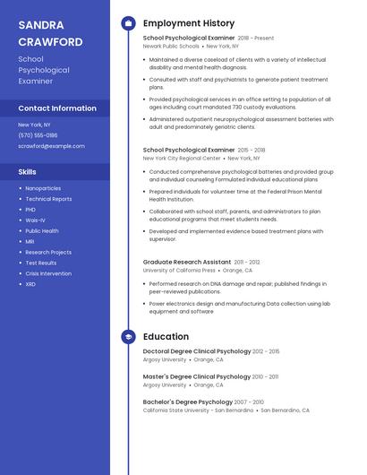 School Psychological Examiner Resume