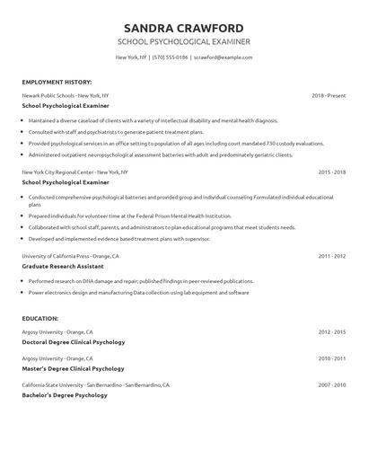 School Psychological Examiner Resume