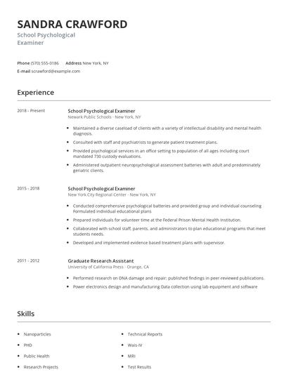 School Psychological Examiner Resume