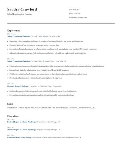 School Psychological Examiner Resume