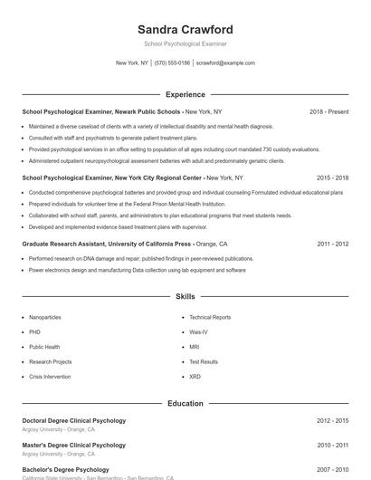 School Psychological Examiner Resume