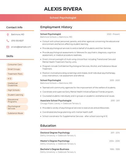 School Psychologist Resume