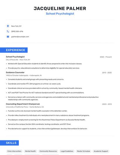 School Psychologist Resume