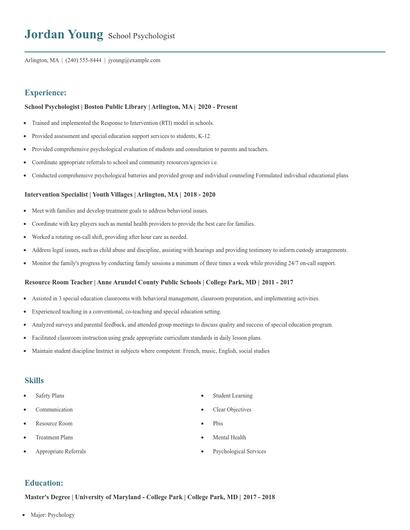 School Psychologist Resume