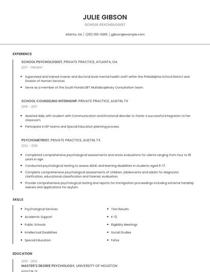 School Psychologist Resume