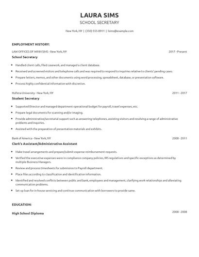 School Secretary Resume