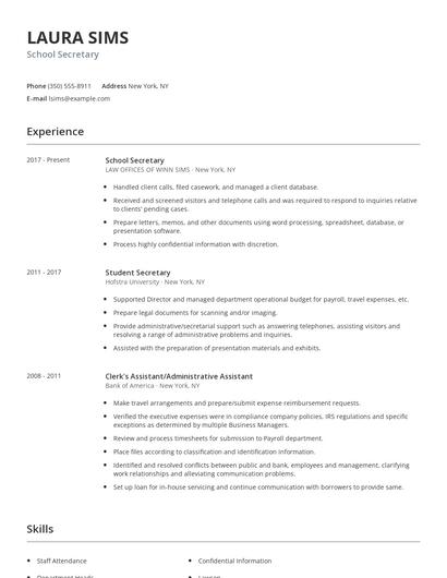 School Secretary Resume
